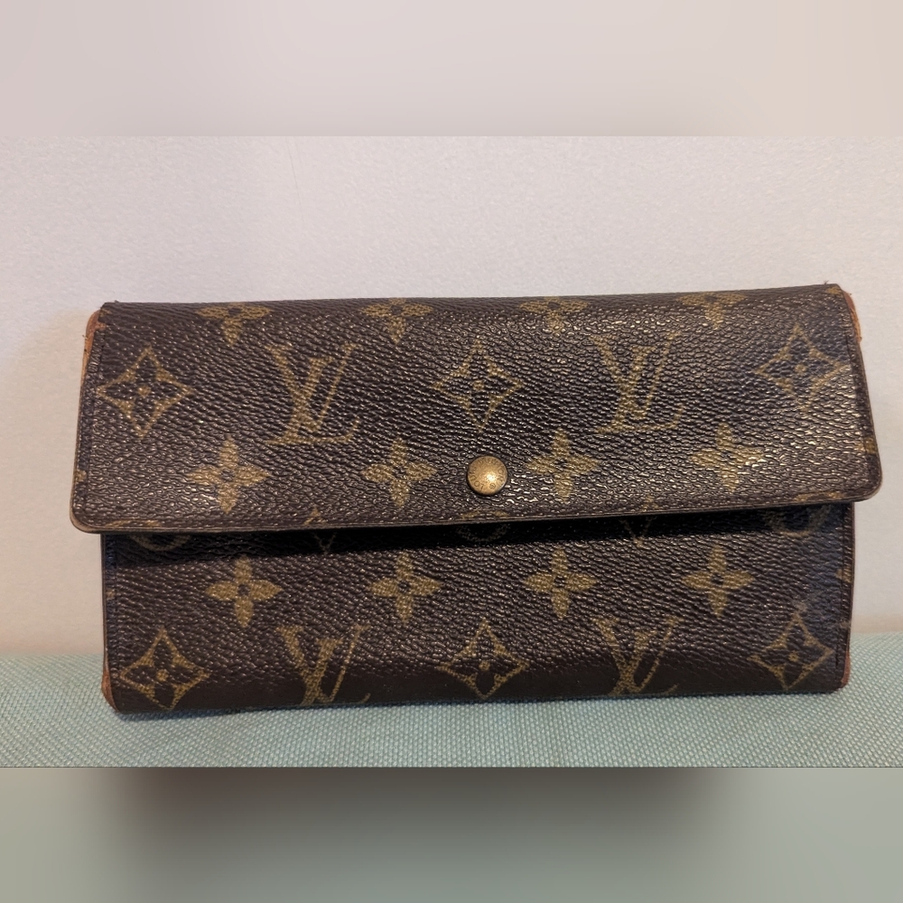 "Distressed" Louis Vuitton Brown and Gold Monogram Wallet/Clutch